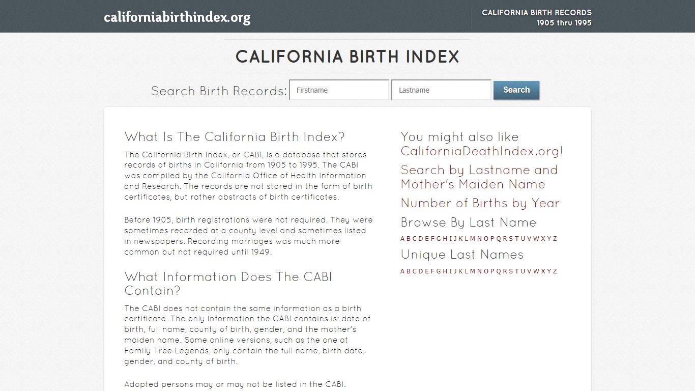 California Birth Index | CaliforniaBirthIndex.org